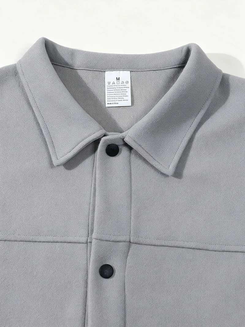 Herren Kurzarm-Hemdjacke mit Bürstenfutter, Langarm, Druckknöpfe, Lockerer Schnitt, Weich, Warm, Lässige Oberbekleidung für den Alltag, Herbst und Winter – Detail 8