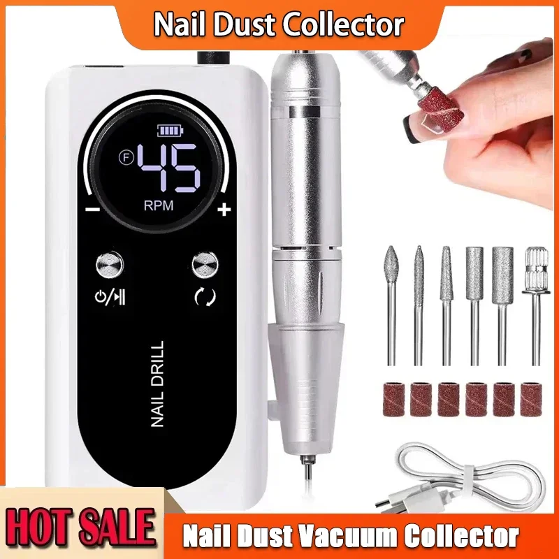 Trapano per unghie portatile professionale 45000 giri/min elettrico ricaricabile a basso rumore strumento per salone di manicure per levigatrice e lima per unghie