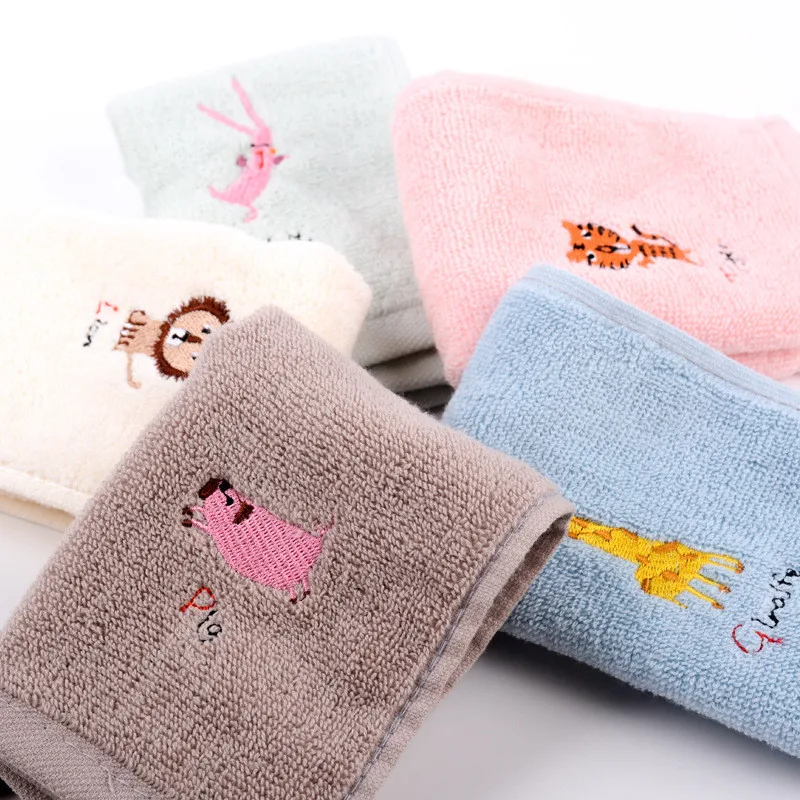 Petite serviette carrée brodée en 100% coton pour le visage, 1 pièce, 25x25cm, motif animal de dessin animé, pour le lavage des mains des bébés et