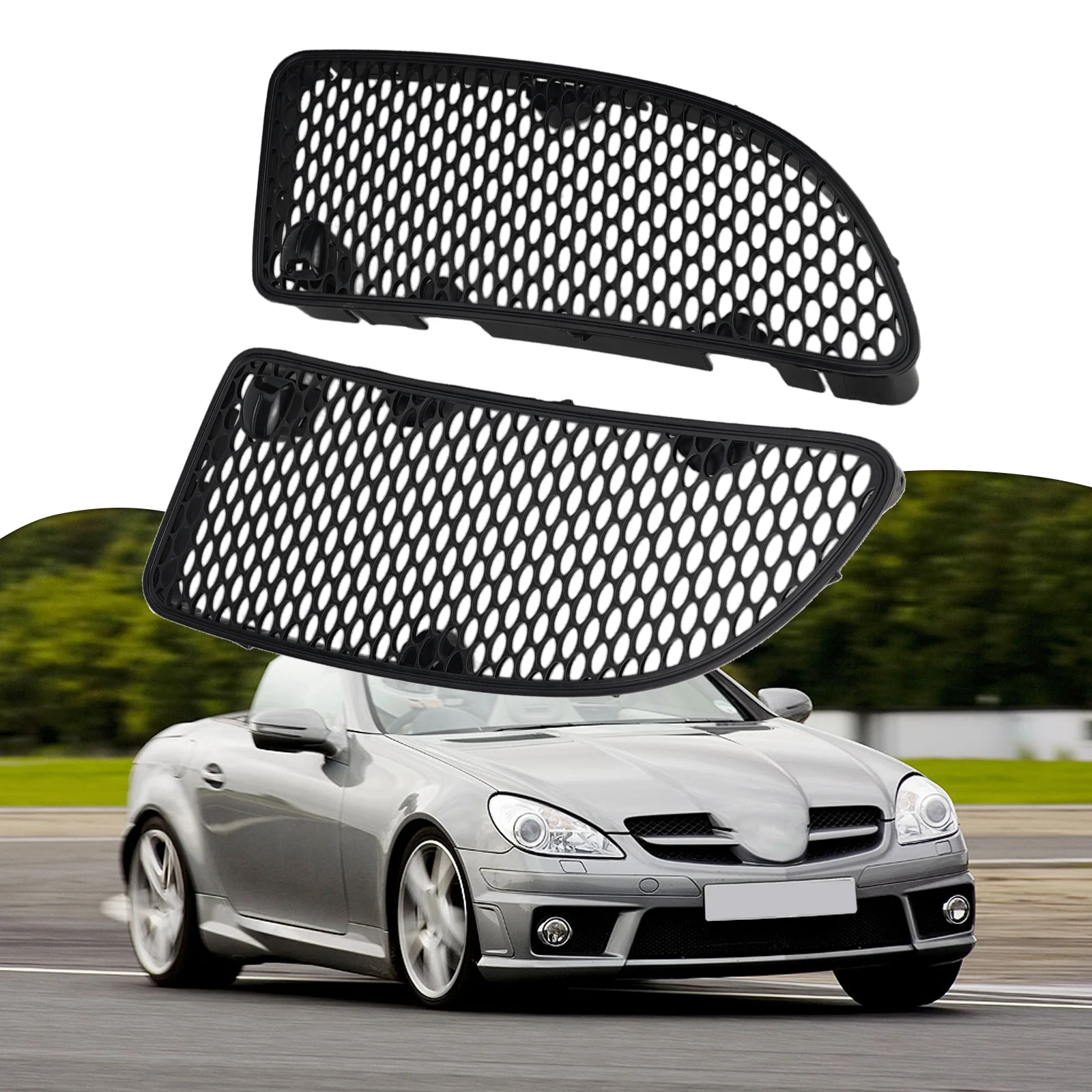 Enhanced Front Hood Grille for Mercedes R171 SLK350 Easy Replacement Color Black Placement on Vehicle Front Hood Grille 2Pcs