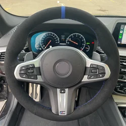 Full Black Suede Car Steering Wheel Cover For BMW G30 530i 525i 530d M550d M550i G02 X4 2018 F90 M5 G01 X3 M40i Accessories