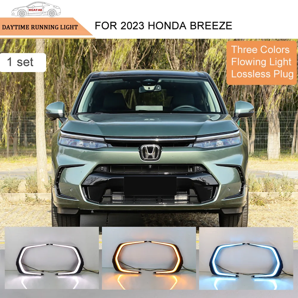 Automobile Front Bumper Lamp LED Daytime Running Lights Car Fog Lamps Tricolor Streamer For 2023 HONDA BREEZE