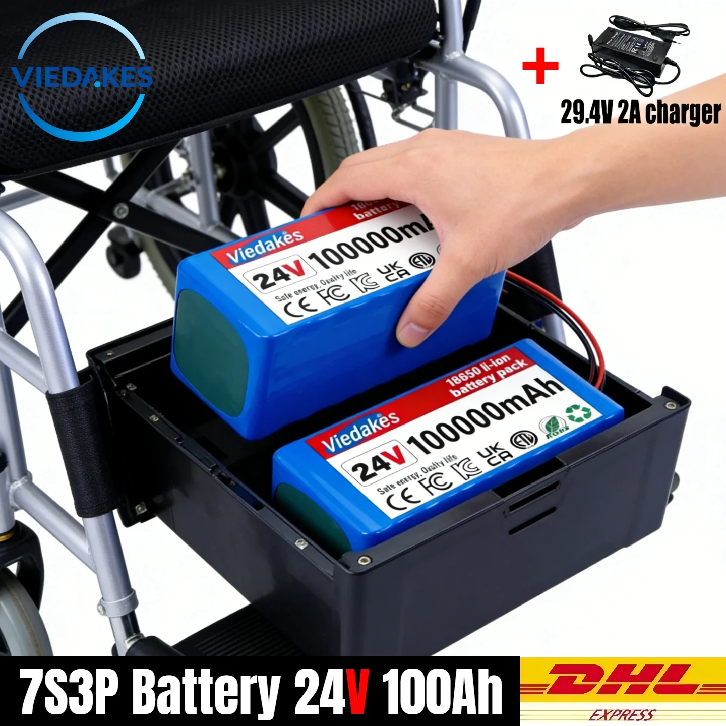 

24V 100Ah 7s3p 18650 Battery Pack, for Electric Wheelchair, Portable Skateboard and Toy Car, High Performance Reliable Supply