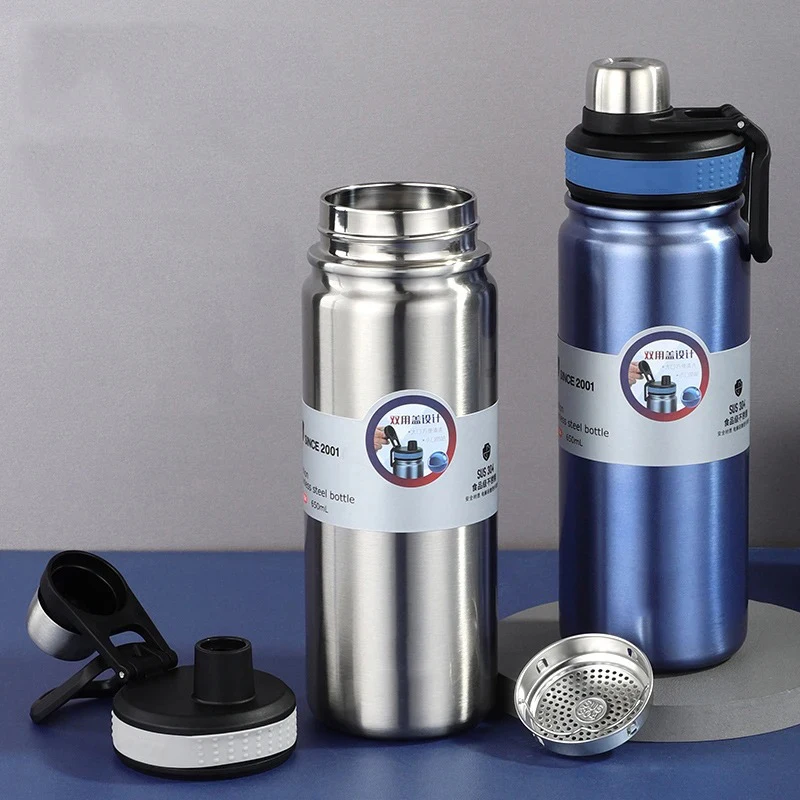 

304 Stainless Steel Vacuum Thermos Water Bottle Double Lid Sport Kettle Portable Vacuum Flask Keeps Cold and Hot Tumbler