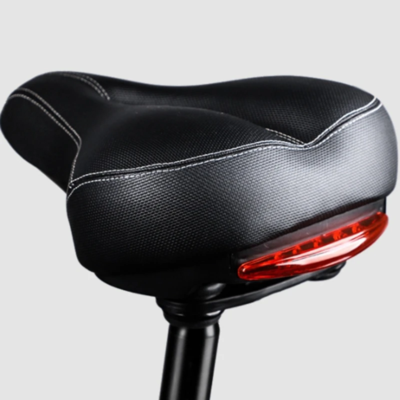 Comfortable Men Women Bike Seat,Wide Bicycle Saddle,Tail Lights,Waterproof,Soft Breathable Double Spring Design