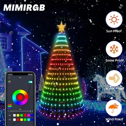 Smart RGB LED Christmas Tree Lights Fairy LED Star Strings Waterfall APP Bluetooth Yard Holiday Music Rhythm Lights RGB LED Xmas