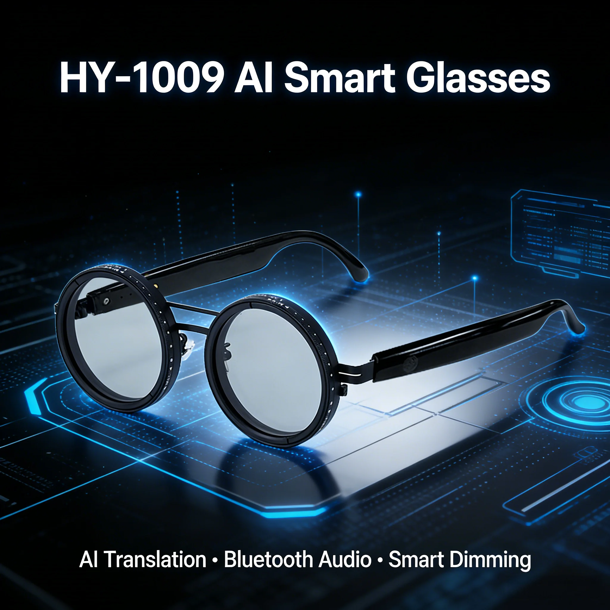 2026 New Smart AI Translation Glasses Magnetic Adjustable Round Sunglasses Anti-Blue Light UV Polarized Light Reduction Lens