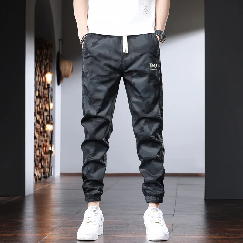 

Camouflage Sport Pants Men Casual Pencil Pants Summer Fashion Letter Printed Black Elastic Waist Joggers Trousers