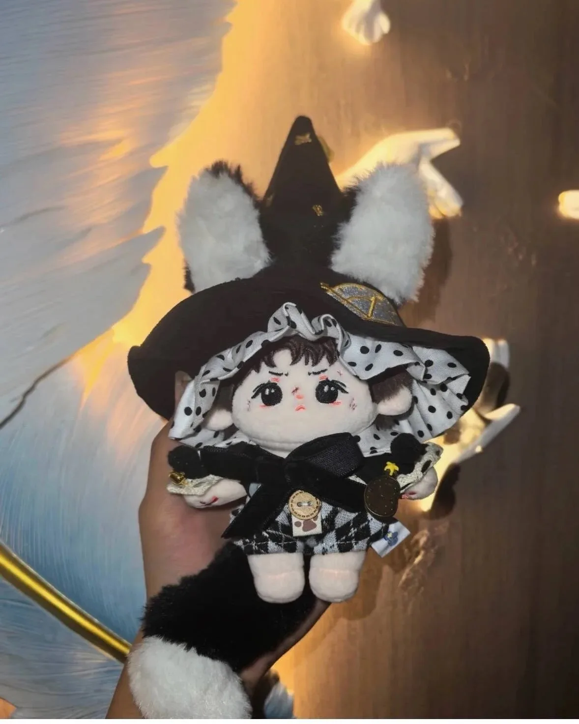 10cm Plush Doll Handmade Clothes  Anime Black Magician Priest Cosplay Costume Hat Cloak Tail Set Boy and Girl Birthday Gifts