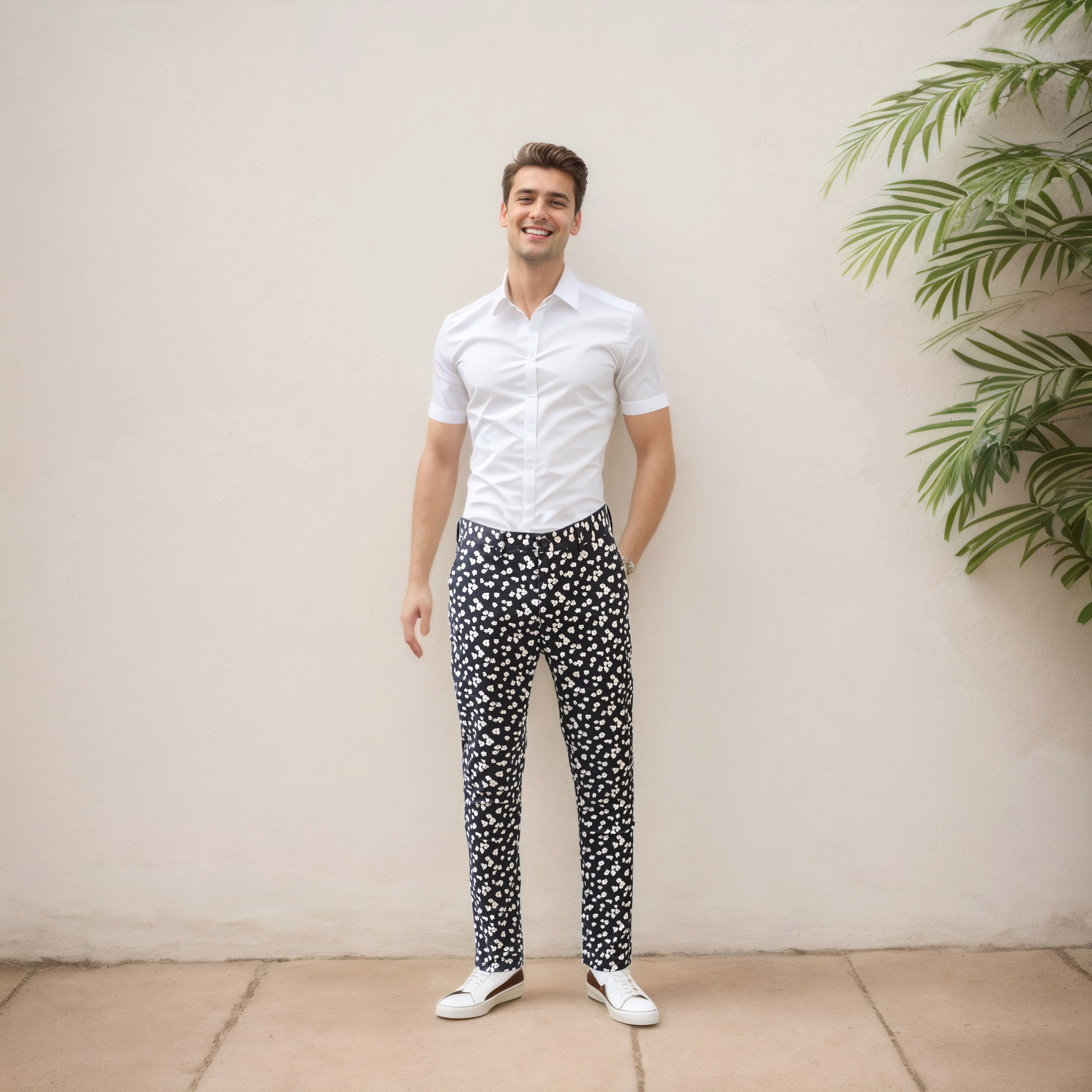 2024 new black and white printed casual pants for men, fashionable casual business pants