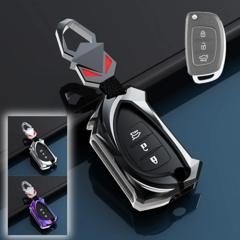 

A+ Zinc Alloy Silicone Car Key Fob Case Cover For Hyundai Santa Fe Sonata Tucson