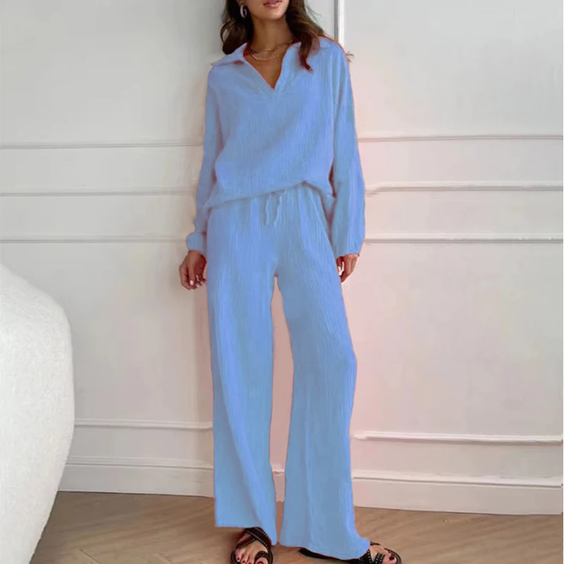 Elegant Solid Shirt Trousers Suit Women Turn-down Collar Long Sleeve Casual Loose Woman Sets Female Summer New Lady Street Wear