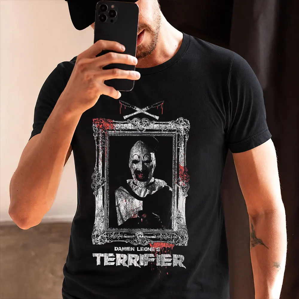 Bloody Fancy Frame Retro Horror Movie Terrifier Art The Clown Killer Scary Halloween Gift T Shirt Short Sleeve Graphic clothes
