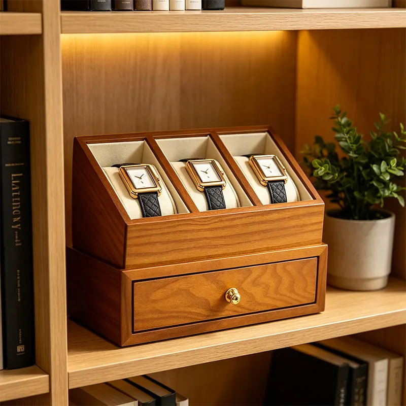 WoodTen Watch Box Double-layer Jewelry Organizer Wrist Watch Storage Box Dust-proof Transparent Cover Jewelry Display Box