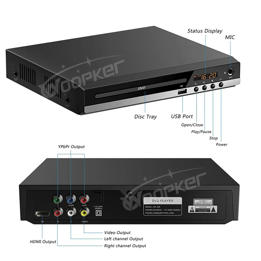 Imagem -05 - Woopker-leitor de Dvd Home Full hd B29 1080p Alta Definição cd Evd Vcd Leitor av e Saída Hdmi Usb 110v 220v