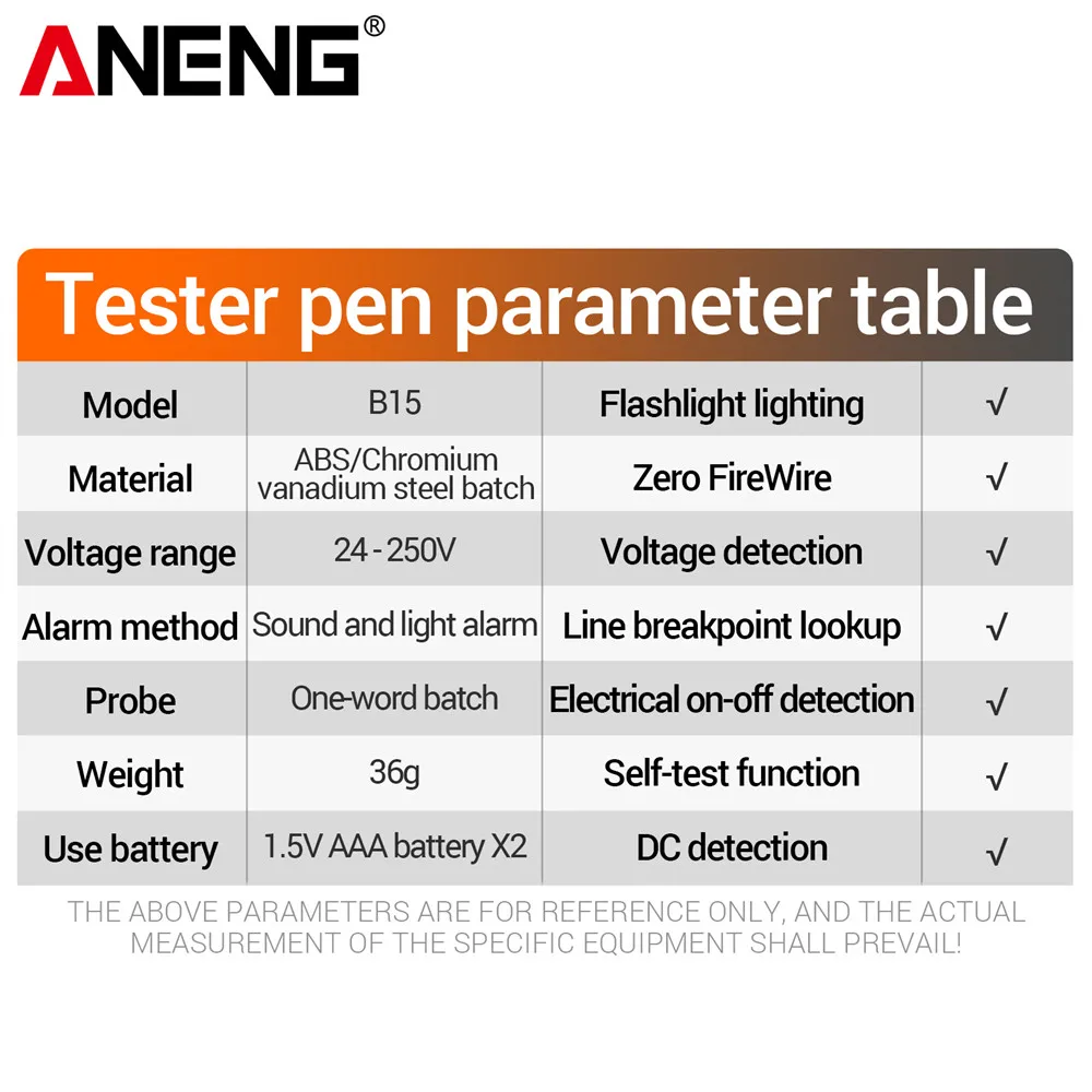 ANENG B15 Tester per cacciavite con una sola parola Evidenzia indicatore di colore Luce Strumenti professionali per tester per penna per test di induzione per elettricisti