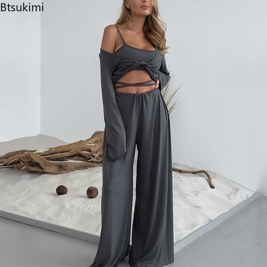 New 2025 Spring Autumn Underwear Long Pants Long Sleeve Pajama 3-Piece Set Fashionable and Comfortable Home Clothes Loungewear