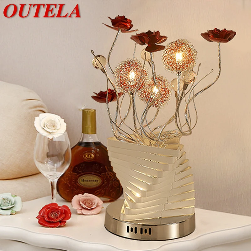 OUTELA Nordic Modern Flowers Table Lamp Fashionable Art  Iiving Room Bedroom Wedding LED  Aluminum Wire Desk Light