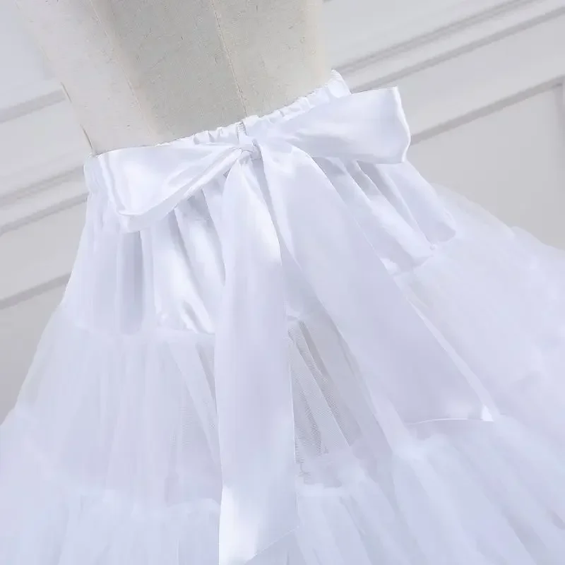 Women Lolita Cosplay Petticoat A Line Puffy Tutu Skirt Layered Tulle Ballet Dance Pettiskirts Big Bowknot Underskirt