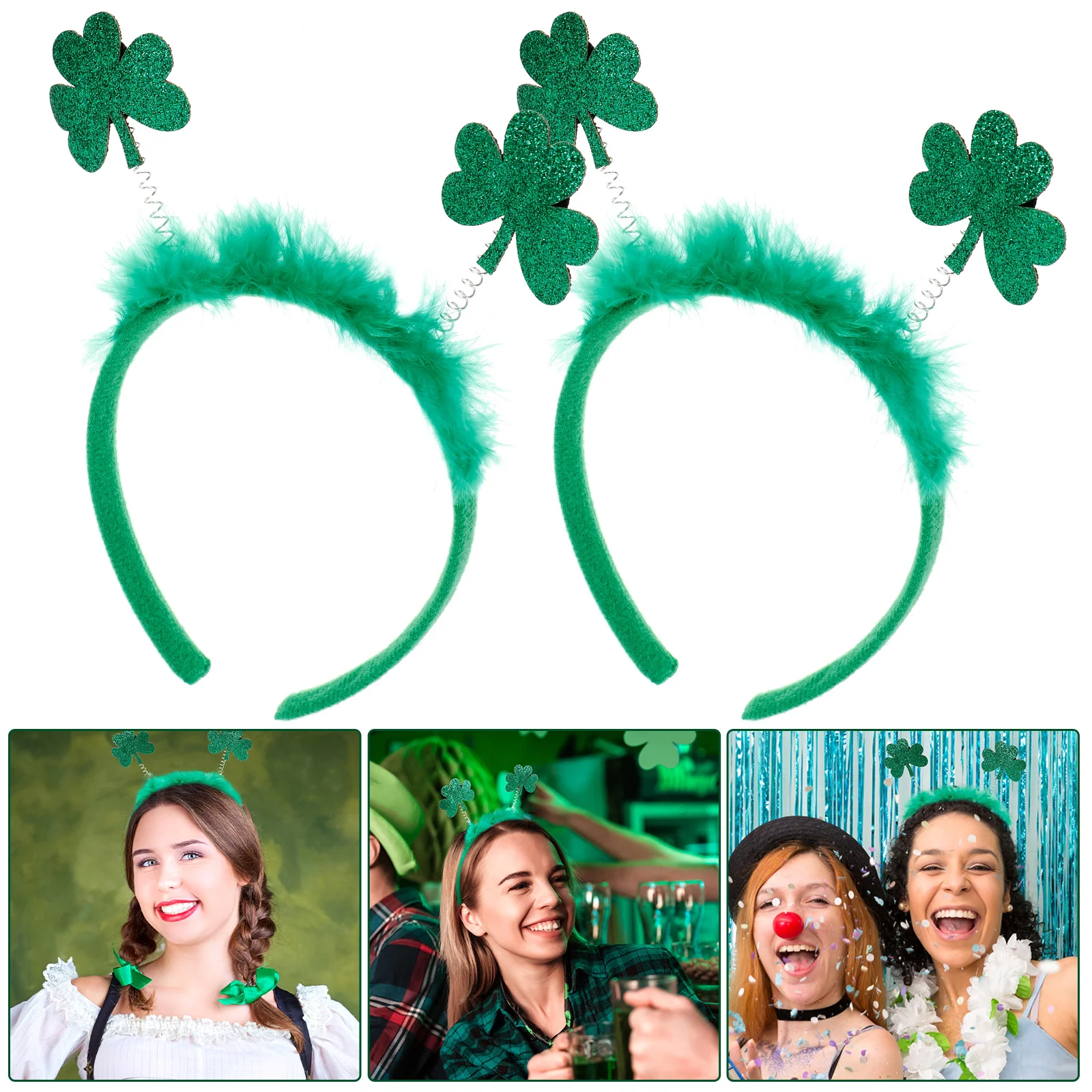 

2 Pcs Irish Festival Headbands Eye-catching Headdress Hair Hoop Pop Saint Patrick's Day Party Prop Plush Strip Creative Costume