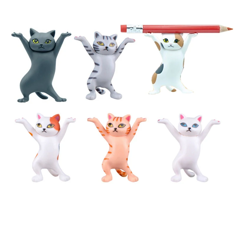 

1pcs Japanese Cat Pen Holder Kids Toy Birthday Gift Weightlifting Carrying Coffin Cat Pen Holders Dance Figure Doll Animals Gift