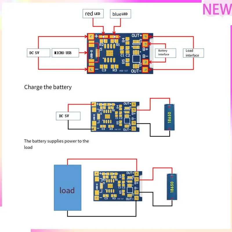 B27B 50 PCS TP4056 Micro-USB 18650 Lithium Battery Charging Board 5V 1A Charger Module Blue PCB