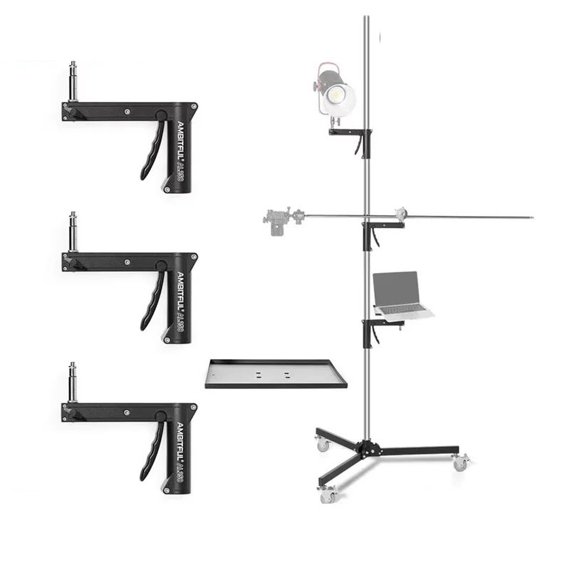 AMBITFUL 71cm-255cm AL250 Gun Grip Light Stand 1/4 and 3/8 Screw with Wheels Folding Tripod for Studio Flash LED Light Softbox