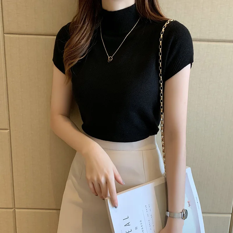 Advanced Ice Silk Knitted Top High End round Neck Vest Women's T-Shirt Thin Short Half Sleeve Inner Wear Spring Summer New St...