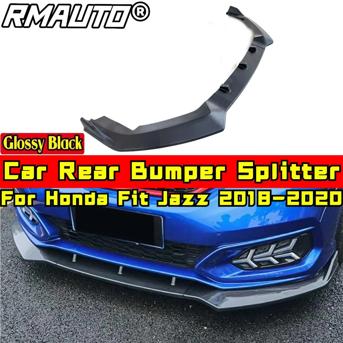 For Honda Fit Jazz 2018-2020 Body Kit Front Bumper Diffuser Glossy Black Sport Style Front Bumper Splitter Car Accessories