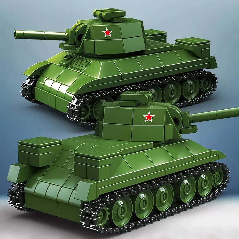 T-34/76 ถังขนาดเล็กอนุภาคประกอบบล็อกอาคาร Sherman ติดตามรถหุ้มเกราะเด็กปริศนาของเล่น