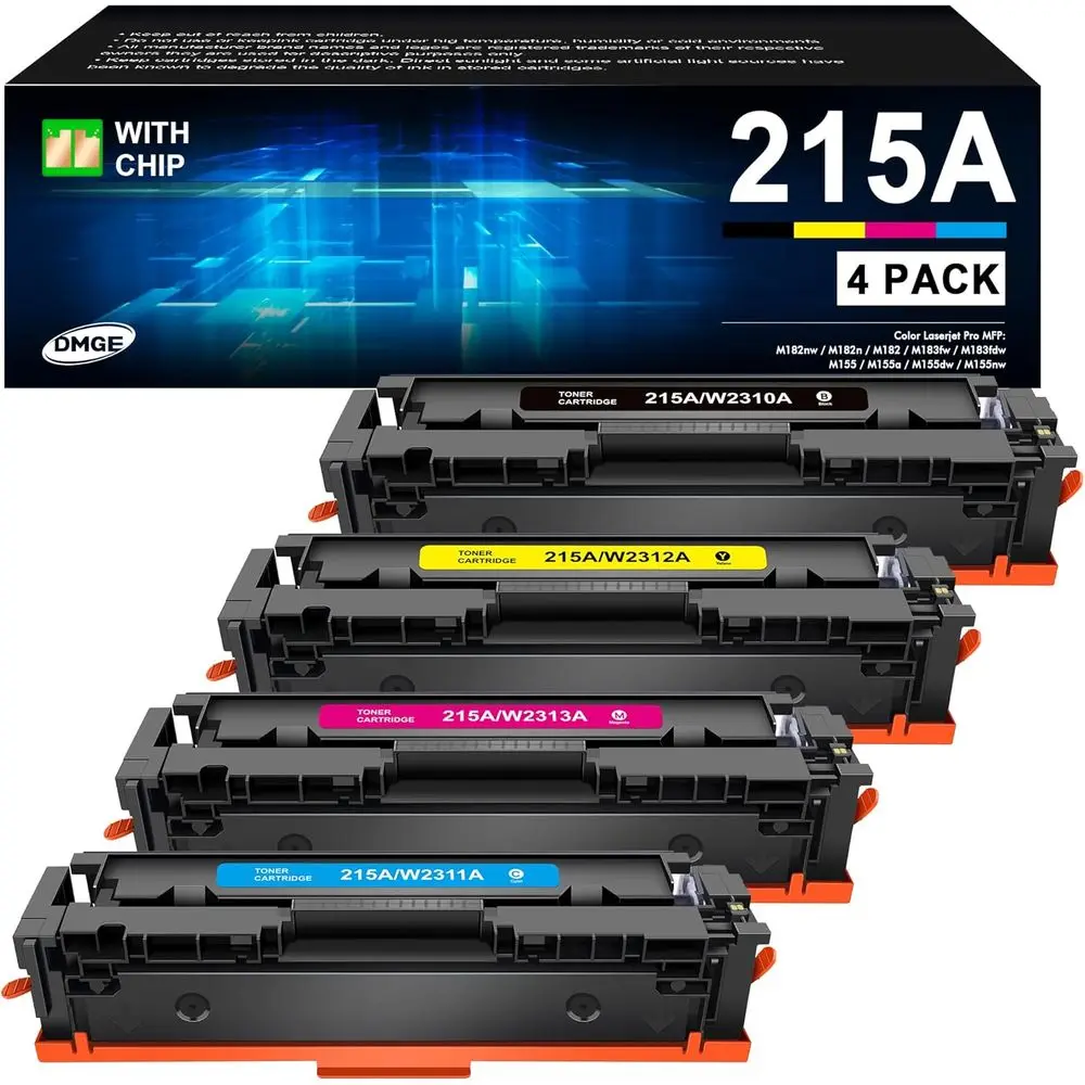 

215A Toner Cartridges (with Chip) - Replacement or HP 215A W2310A W2311A W2312A W2313A, Works with HP Color Laseret Pro MP M182n