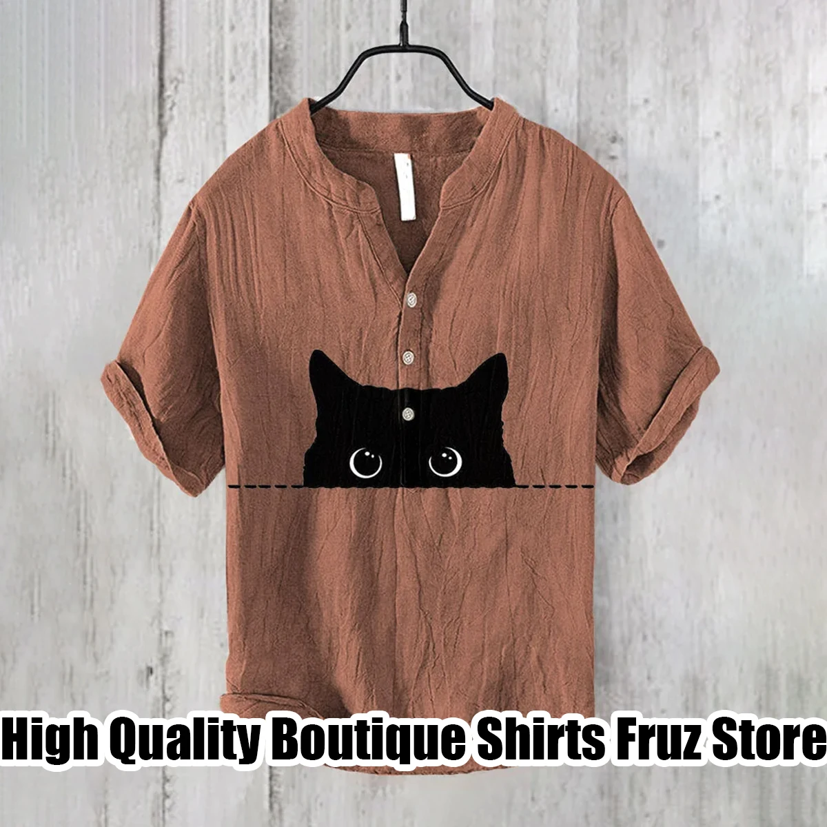 Men\'s V-neck short-sleeved shirt solid color cat series printed shirt casual comfortable loose large size shirt XS-6XL fast deli