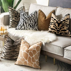 DUNXDECO Animal Printing Collection Zebra Tiger Luxury Velvet Cushion Cover Decorative Pillow Case One Side Print Backside Black