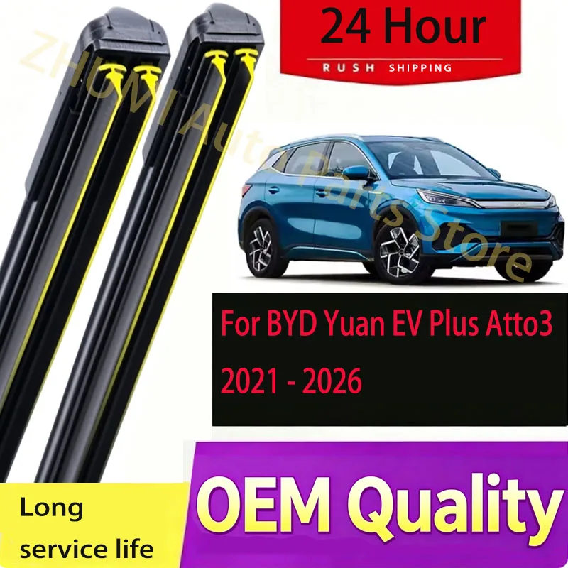 Front & Rear Wiper Blades Set For BYD Yuan EV Plus Atto 3 2021 - 2026 Windshield Window Rain Brush 24"+17"+12"