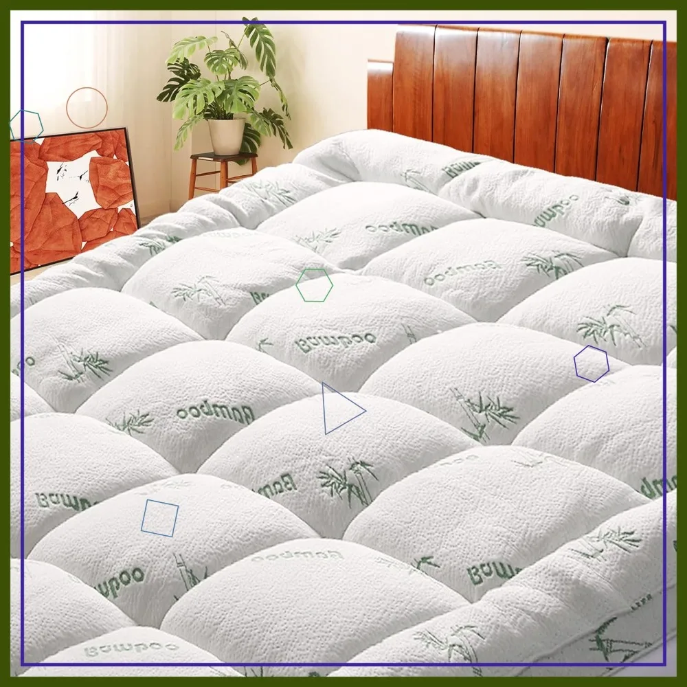 

Охлаждающий бамбуковый наматрасник Twin Size, ультратолстый дышащий вискозный топпер с наполнителем 1000 GSM для глубоких карманов