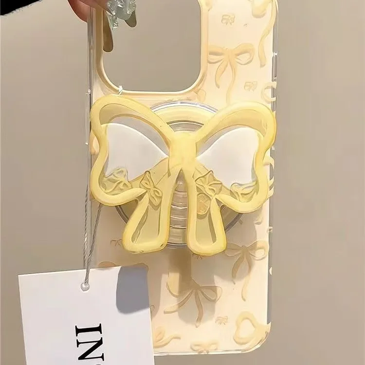 Yellow Bow Tie Shake Cartoon For Magsafe Phone Magnetic Griptok Stand For iPhone Funny Foldable Wireless Charging Case Holder - view 3