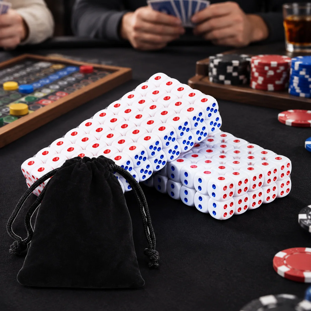 42/63/84/105Pcs White Dice Set with Blue Red Dots Velvet Storage Bags Acrylic Bulk Game Dice for Table Games Family Night TMZ