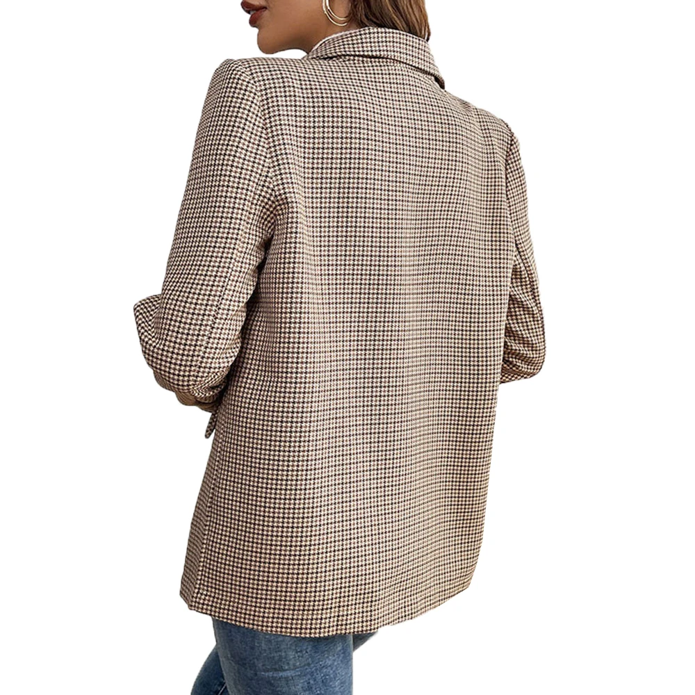 Women Fashion Plaid Blazer Coat Vintage Long Sleeve Flap Pockets Female Outerwear Spring Autumn Office Lady Chic Elegant Blazers