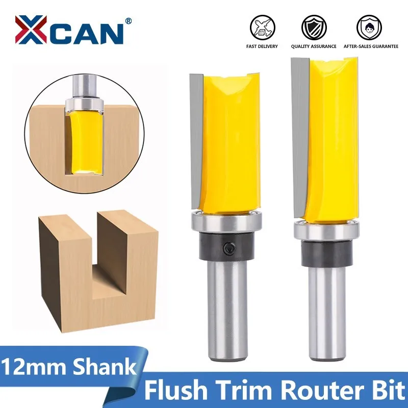 XCAN Milling Cutter 12mm Shank Template Trim Hinge Mortising Router Bit Straight End Mill Flush Trim Tenon Woodworking Tools