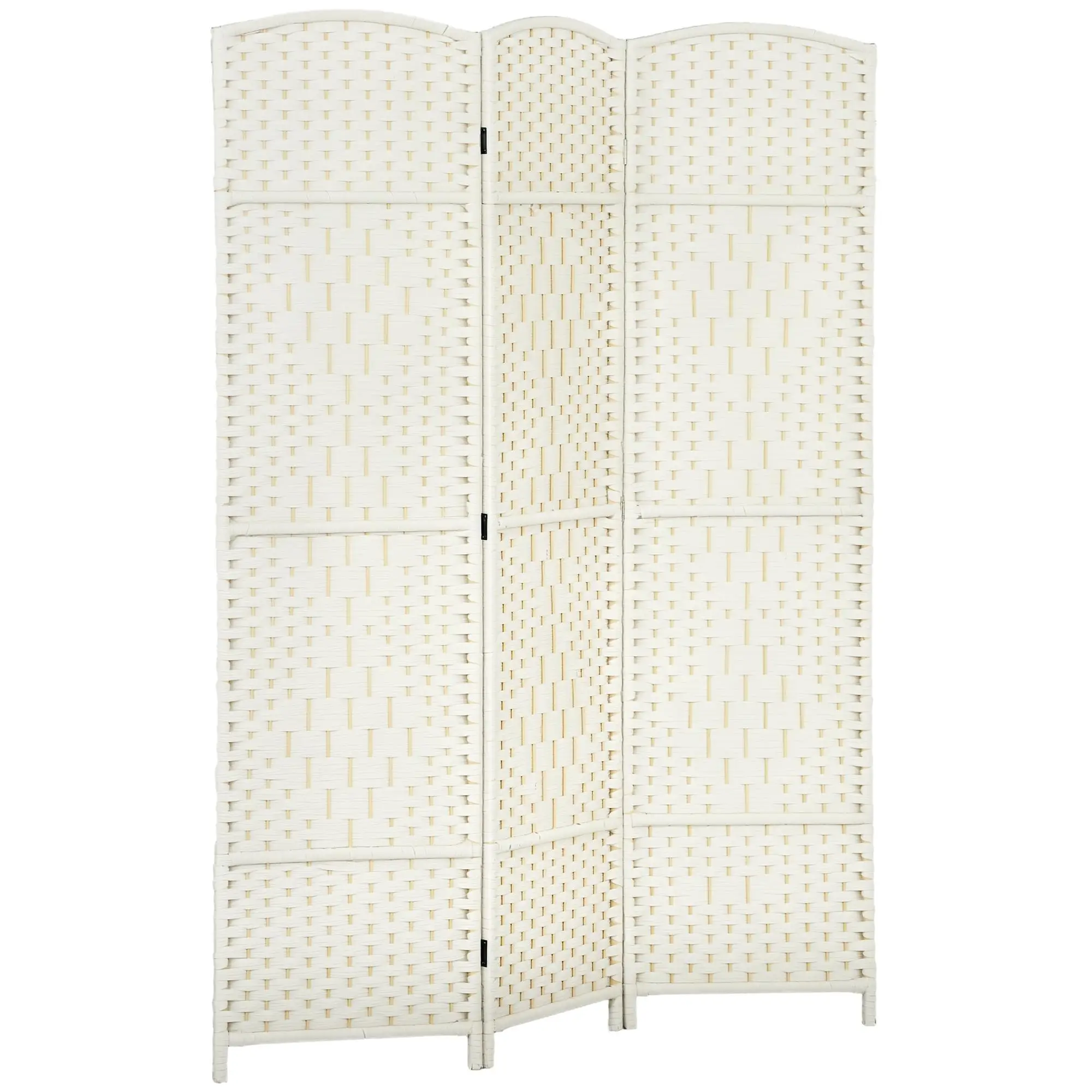 Paravent d'intérieur pliable à 3 panneaux 135x180 cm en bois de hêtre et polypropylène, Blanc