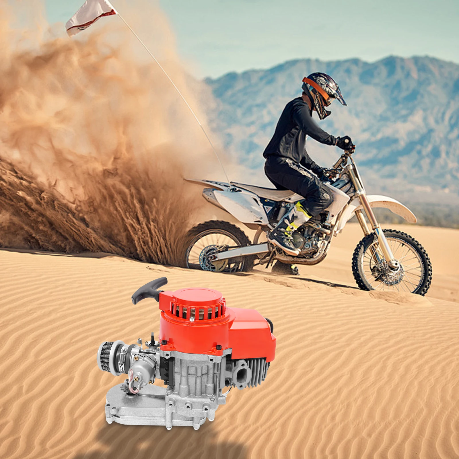 

49cc ATV Engine, 2 Stroke Engine 49cc Motor Engine with Handle Cable, for Dirt Bike Motorcycle, 1.7KW 6000RPM Pull Start