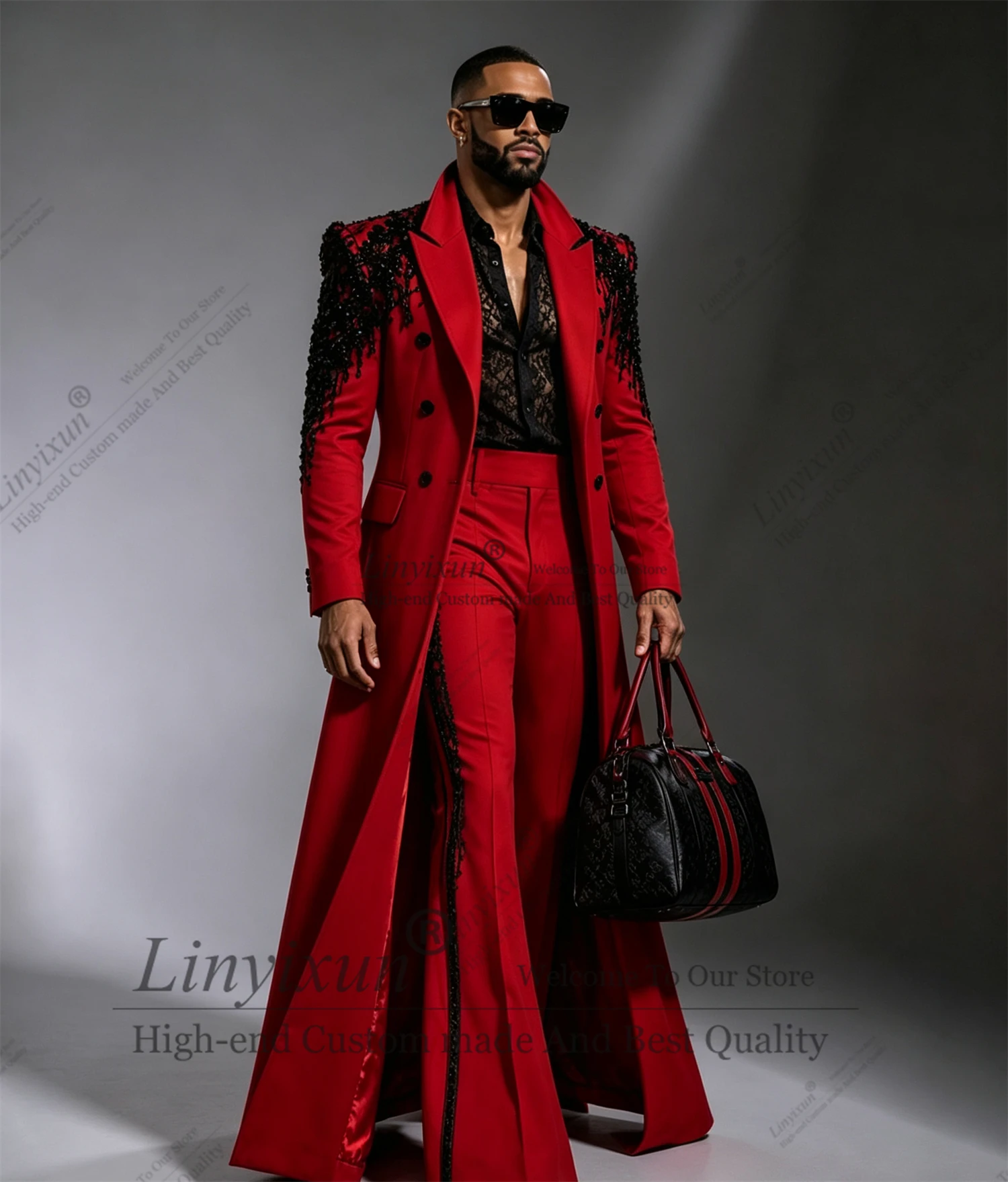 Super Fashionable Wedding Tuxedos 2 Piece Set Plus Size Men Suit Fashion Long Coat Jacket Pants Groom Evening Blazers Customized