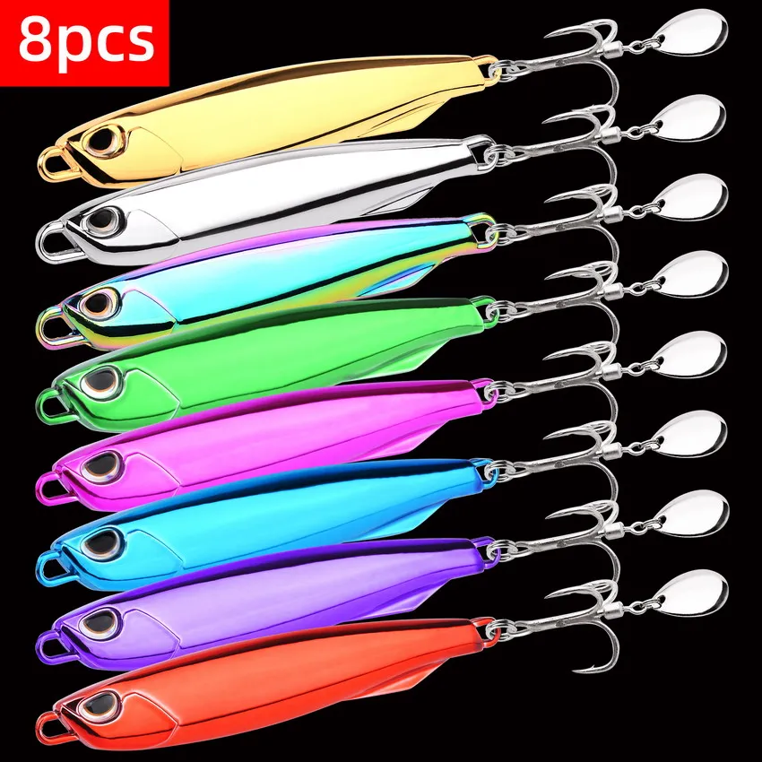 8PCS Metal Cast Jig Spoon 10g 15g 20g 30g 40g 60g Lures Set with Hook Casting Jigging Fish Sea Bass Fishing Lure Artificial Bait