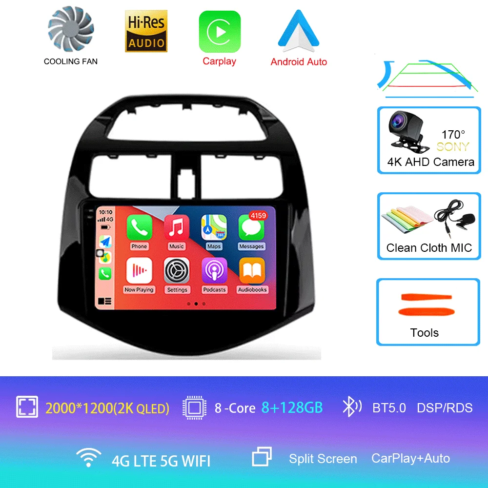 Android 16 autoradio Carplay Auto multimediaspeler voor Chevrolet Spark Beat Matiz Creative 2009 - 2016 E53 X5 M5 2din stereo