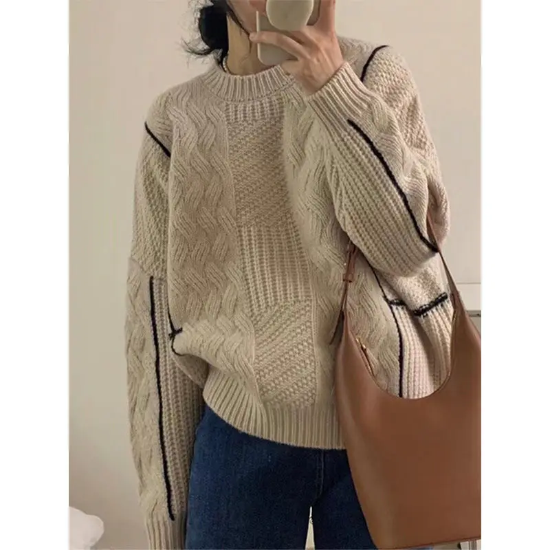 

Fashion Oversized Sweaters Women 2022 Autumn Winter indie Warm Loose Pullovers Ladies Solid O-neck Long Sleeve Knitted Tops B71