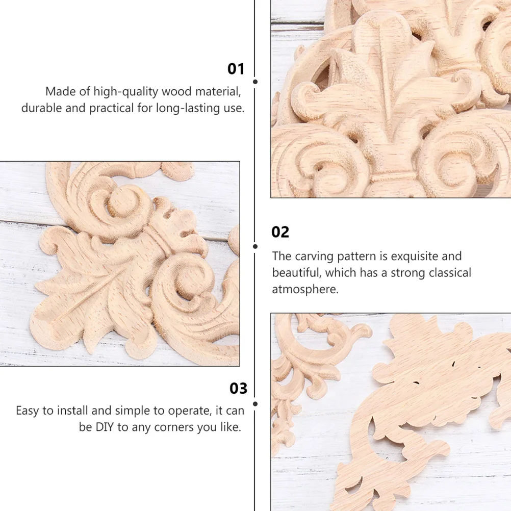 

8pcs Wood Carved Onlay Solid Decorative Decals Appliques Furniture Retro Corner Guards Scrapbook Wooden Art Craft Durability