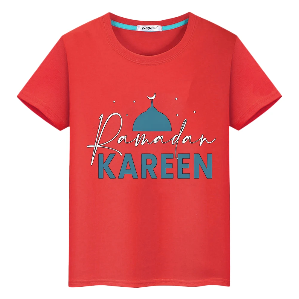 Camiseta con estampado de Ramadán feliz para niños y niñas, camisa de Eid Ramadan Mubarak, traje musulmán islámico corto de anime de verano, Tops, regalo de vacaciones