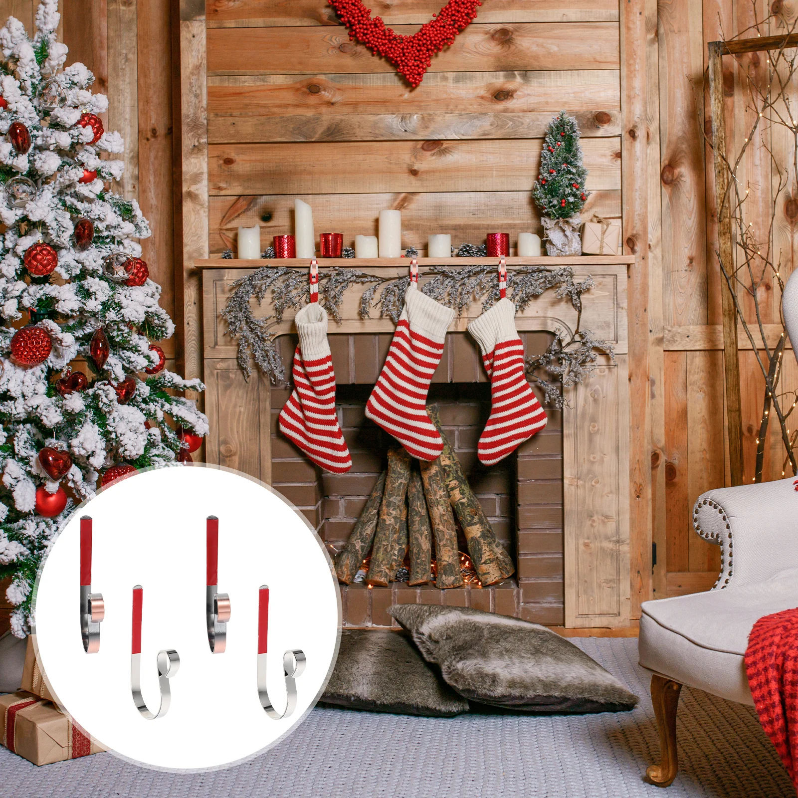 

4Pcs Christmas Stocking Hangers Metal Hooks Fireplace Mantel Xmas Decor Gift Holders Xmas Stocking Hook