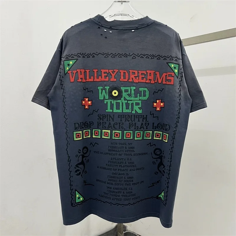 

Cartoon Print VALLEY T-Shirts 1:1 Best Quality Hot Drill Letter Pure Cotton Oversized American Vintage Vale Mens Tshirts