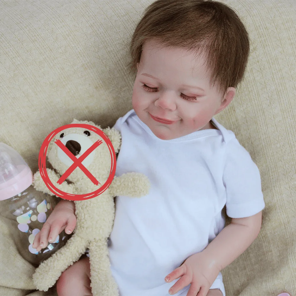 18インチのビニール製リボーンベビードールおもちゃ、眠っている笑顔の表情、白いパジャマ、完全に可動、子供のふり遊びに最適